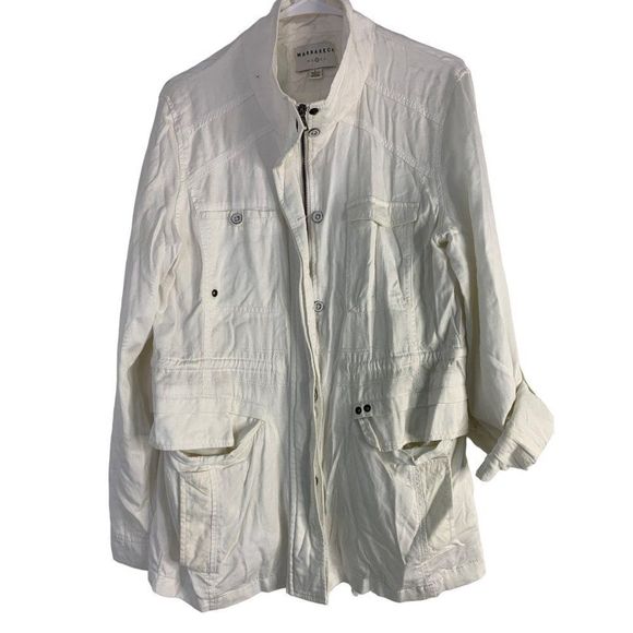 Marrakech Anthropologie Utility Jacket Twill Large White EUC Relaxed 6085 - Picture 1 of 9